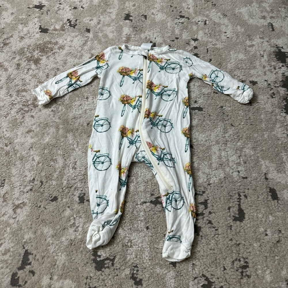 Milkbarn Floral Bicycle Bamboo Zipper Pajama Size 9-12 Months